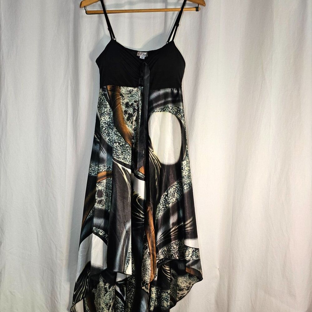 Kirat Beautiful Silky Dress Animal Print Adjustable Straps High Low Hem sz M